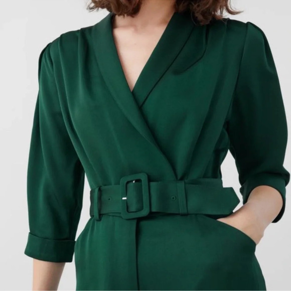 & Other Stories Shawl Collar Belted Boilersuit in Green Size 4 - Picture 2 of 11